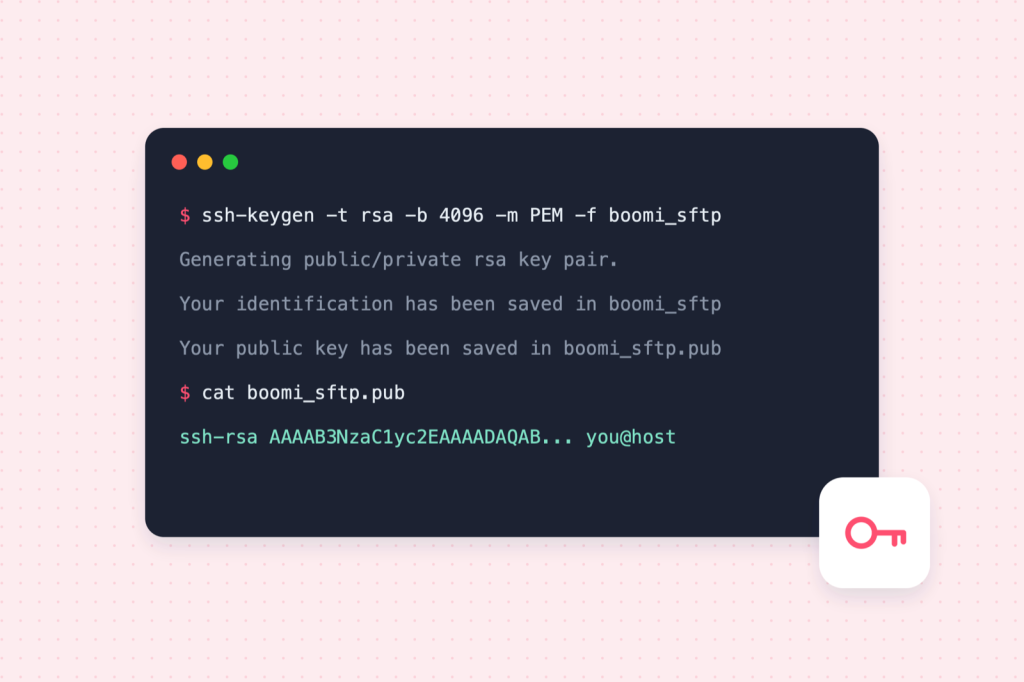Terminal running ssh-keygen to create an RSA key pair