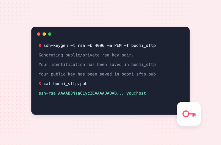 Terminal running ssh-keygen to create an RSA key pair