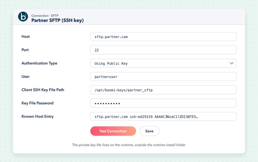 SFTP connection using a public key (illustration).