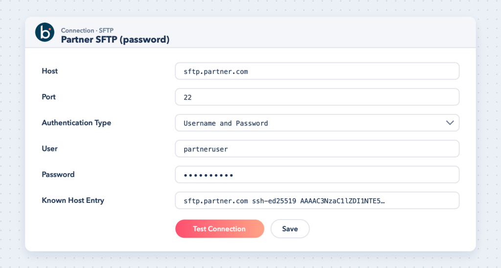 SFTP connection with user name and password (illustration).